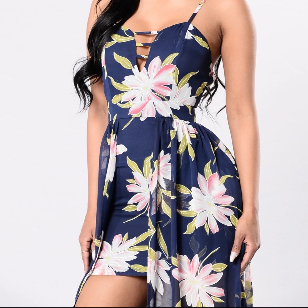Fashion Nova Navy and Floral Mini Faux Maxi Dress